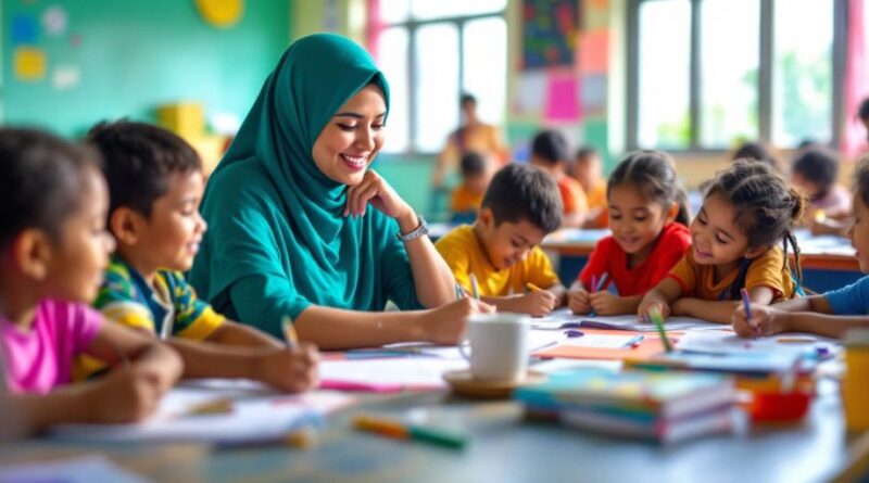 Kelas yang cerah dengan siswa dan guru di Papua.